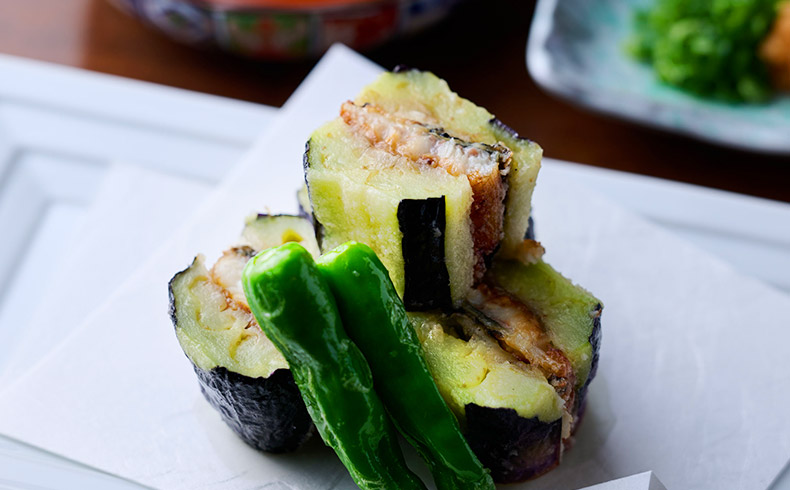 なすの鰻はさみ揚げ